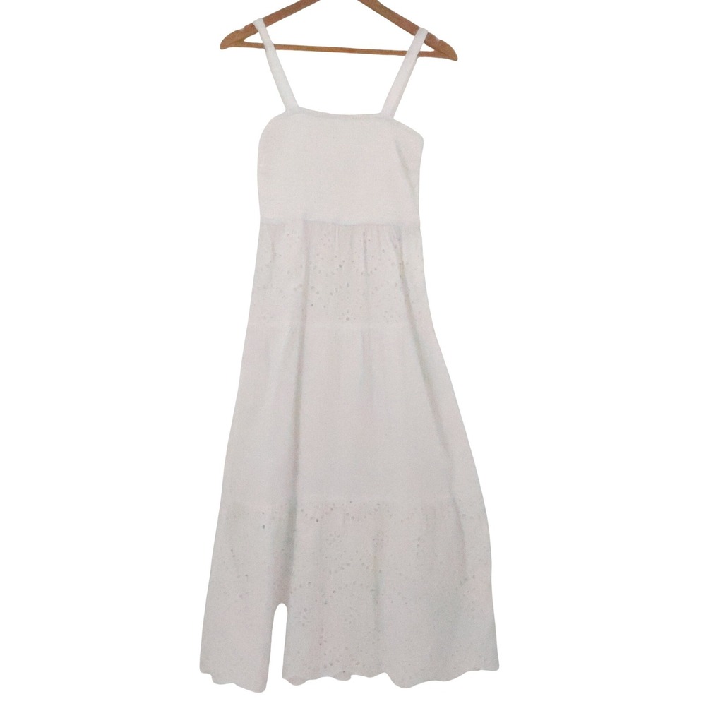 Goa Beachwear by Japna White Eyelet Maxi Dress Womens Size S Cotton Boho Cottage